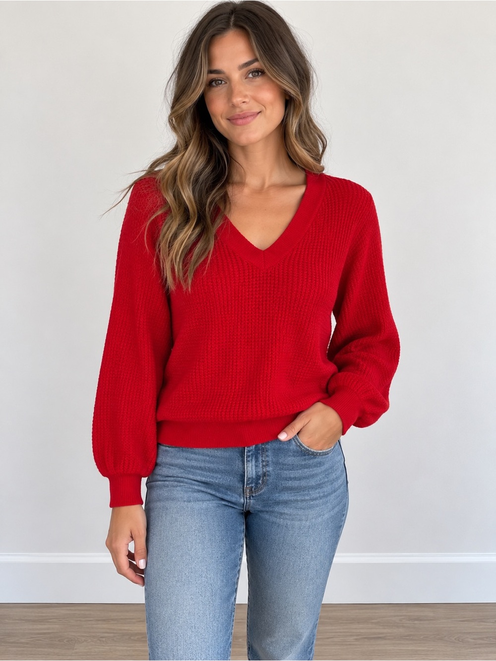 Majestic Filatures Deluxe Tricot Red V-Neck 100% Cashmere Sweater Size 2